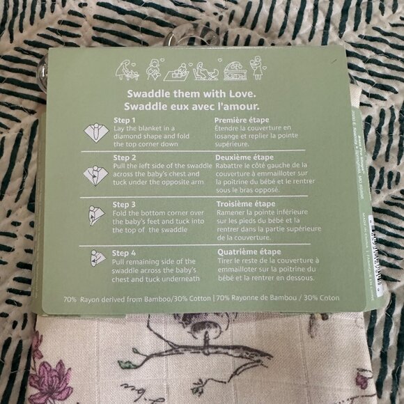 Bass Pro Shops Baby Swaddle Blanket 47"x47" Bee & Flower Print Bamboo/Cotton Ble - Picture 5 of 6